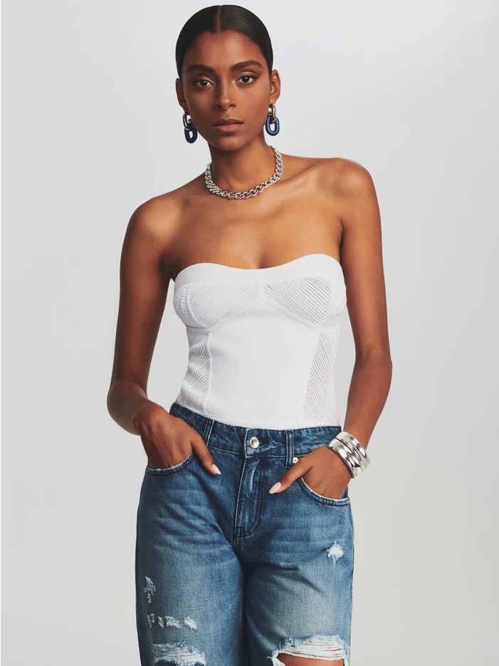 Retrofete Lena White Strapless Bustier Bodysuit